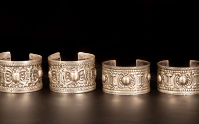 A lot of two pairs of Silver Saba Wiyat Bracelets - Palestinian - early 20th century