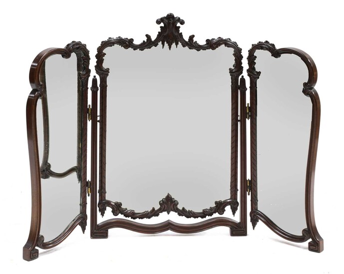 A mahogany triptych dressing table mirror