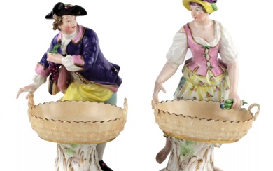 A pair of KPM porcelain candy bowls. "Winegrower and Gardener".