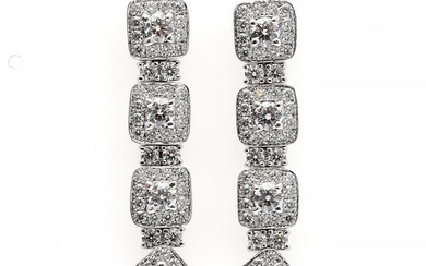 NOT SOLD. A pair of diamond ear pendants each set with numerous diamonds weighing a total of app. 1.37 ct., mounted in 18k white gold. (2) – Bruun Rasmussen Auctioneers of Fine Art