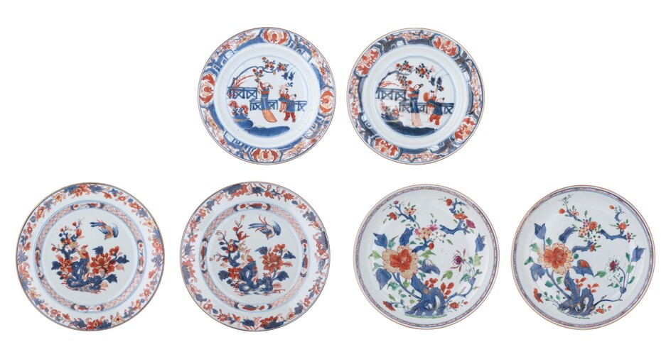 A pair of fine Chinese Imari dishes, decorated with 'Long Elisa picking fruit in a...