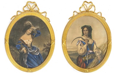 A pair of hand coloured 19th century engravings of beautiful...