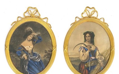 A pair of hand coloured 19th century engravings of beautiful...