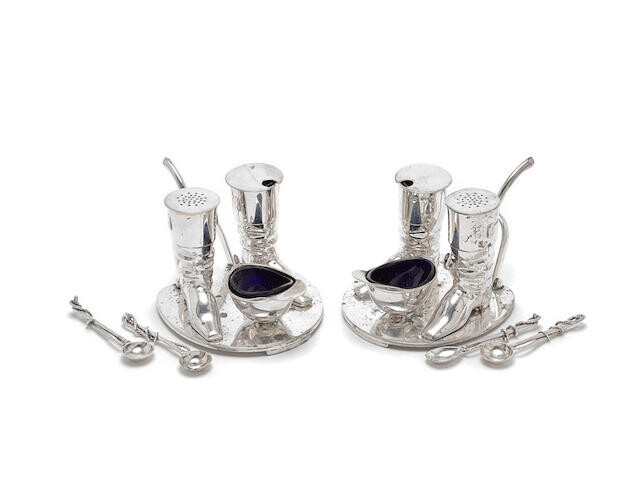 A pair of novelty Victorian silver cruets