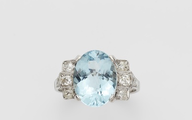 A platinum aquamarine and diamond Art Déco ring.