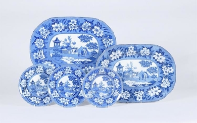 A selection of Rogers blue and white printed pearlware 'Elephant' pattern