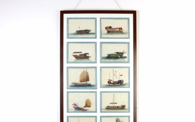 A set of 12 Chinese pith paper paintings with boats and vessels - China - Qing dynasty, 19th century, around 1860-80