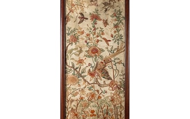A set of three Chinese silk panels, Qing Dynasty embroidered...