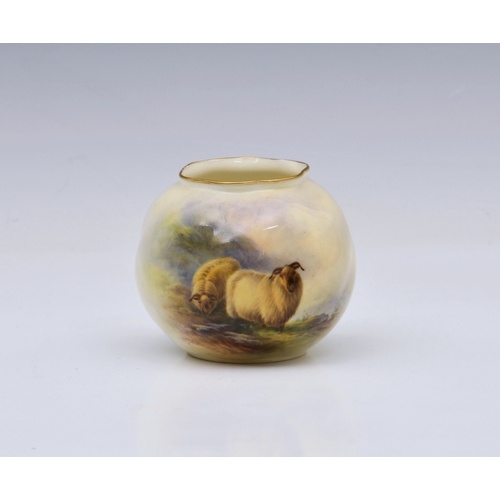 A small Royal Worcester porcelain sheep painted spherical va...