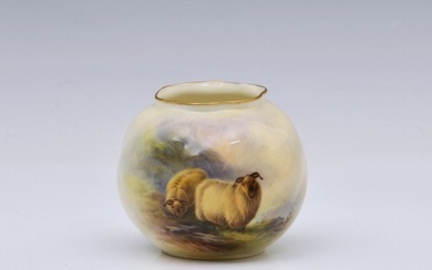 A small Royal Worcester porcelain sheep painted spherical va...