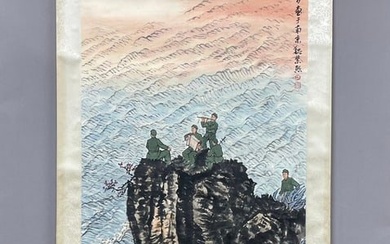 A vertical scroll of Chinese ink-on-paper landscape and figure painting by Wei Zixi