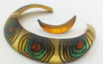 ALEXIS BITTAR; Handcarved Lucite Modernist Collar, Banana Brooch