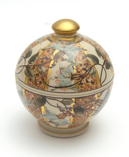 AN AUSTRALIAN HANDCRAFTED CERAMIC LIDDED BOX BY PETER MINKO, CIRCULAR SHAPE WITH DOMED COVER AND ROUND FINIAL, THE BASE AND TOP HAND...