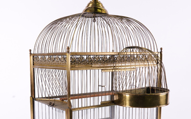 AN ENGLISH BRASS BIRD CAGE WITH DOME TOP