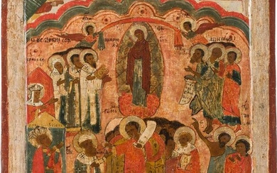 AN ICON SHOWING THE POKROV Russian, 17th century Tempera...