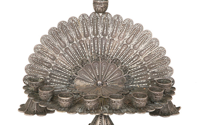 AN ISRAELI STERLING SILVER AND FILIGREE HANNUKAH LAMP