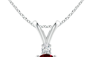 ANGARA Natural Round 1ct Ruby Solitaire Pendant with Diamond in Platinum