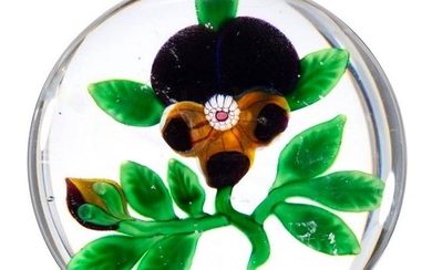 ANTIQUE BACCARAT PANSY LAMPWORK GLASS PAPERWEIGHT