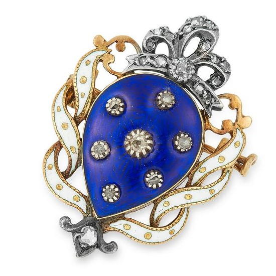ANTIQUE DIAMOND AND ENAMEL BROOCH set with blue and