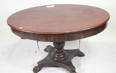 ANTIQUE MAHOGANY OVAL CENTER TABLE ON PAW FEET