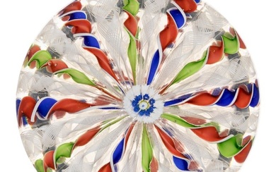 ANTIQUE SAINT-LOUIS FOUR-COLOR 12-TWIST CROWN ART GLASS PAPERWEIGHT