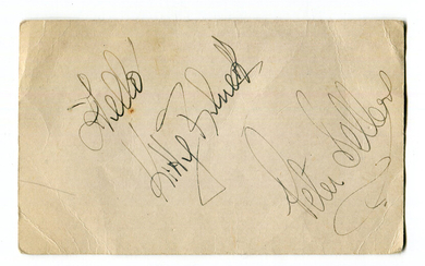 AUTOGRAPH. A postcard signed by Peter Sellers and Kitty Bluett, 8.5cm x 14cm.