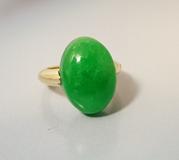 Adomargioielli - 14 kt. Yellow gold - Ring - 26.00 ct green jade
