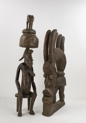 African Carved Wood Fertility Figure & Headdress