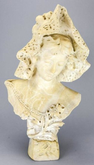 After Adolfo Cipriani Marble Bust of a Lady W Hat