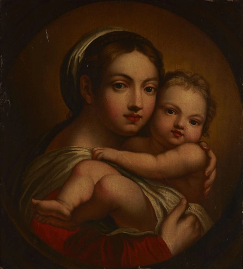After Annibale Carracci, Italian 1560-1609- The Virgin and Child; oil...