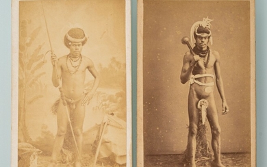 Allan Hughan (1834-1883). Deux portraits en studio de guerriers kanak en armes. Épreuves sur papier...