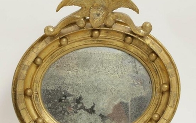 American Petite Gilt Oval Mirror with Surmounted Eagle, 19th Century