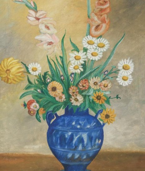 American School Flowers in a Blue Urn oil/canvas