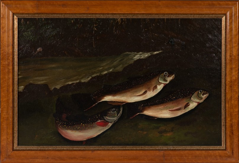 American School (late 19th century) Three Trout on a Bank