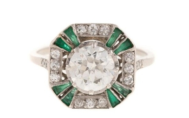 An Art Deco Diamond & Emerald Ring in Platinum