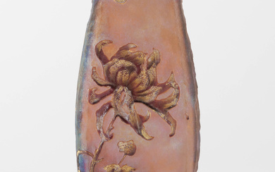 An Art Nouveau-period mould-pressed cameo glass vase. With purple in the lower layer and a parcel-g