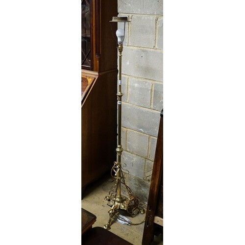 An Edwardian brass telescopic lamp standard, with Benson sty...