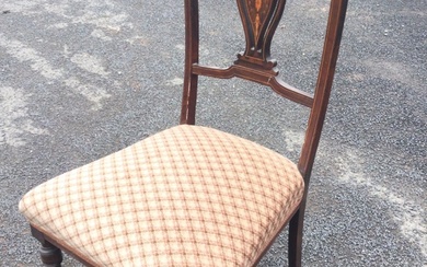 An Edwardian mahogany parlour chair, the inlaid crestrail and pierced...