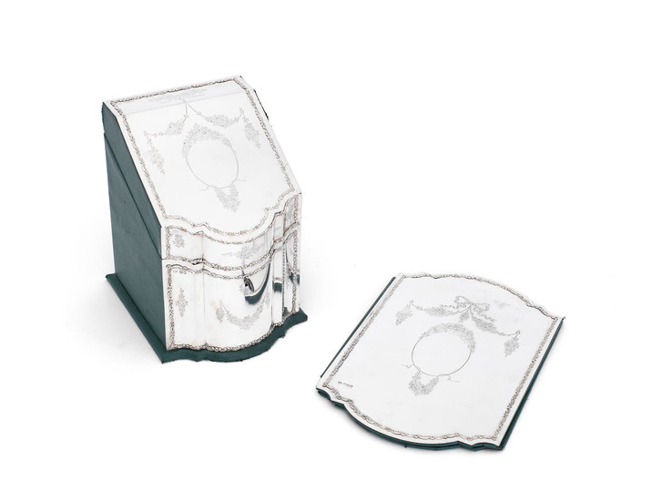 An Edwardian silver-mounted note box and blotting pad