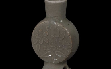An Unusual Chinese celadon-glazed miniature molded moonflask 青釉袖珍月亮瓶 Probably Ming/early Qing dynasty 或明至清早期