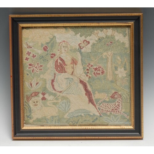 An early 18th century needlework picture, in canvas work wit...