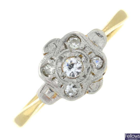 An early 20th century 18ct gold and platinum cubic zirconia and diamond cluster ring.