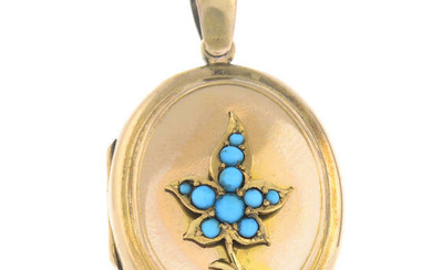 An early 20th century gold memorial locket, with turquoise foliate highlight.