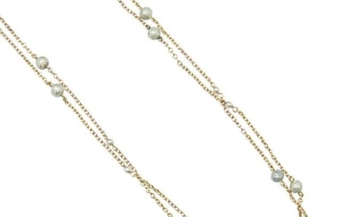 An enamel and seed pearl set long chain