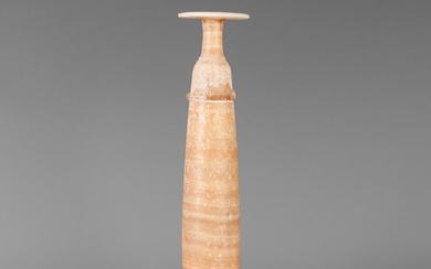 Ancient Egyptian Alabaster Alabastron Vessel. Ptolemaic Period, 323 - 30 BC. H: 23.5 cm Spanish Export License.