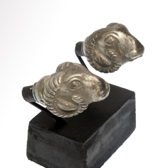 Ancient Greek Silver Two Heads of Rams Terminals