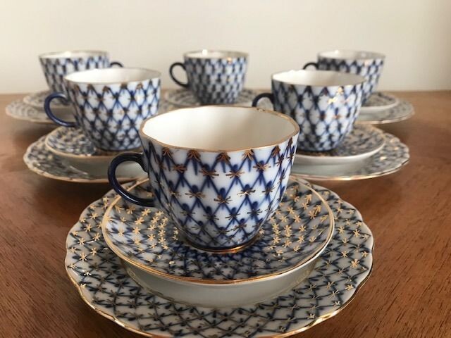Anna Yatskevich - Lomonosov Imperial Porcelain Factory, Cobalt Net - Coffee set for 6 - Gold, Porcelain