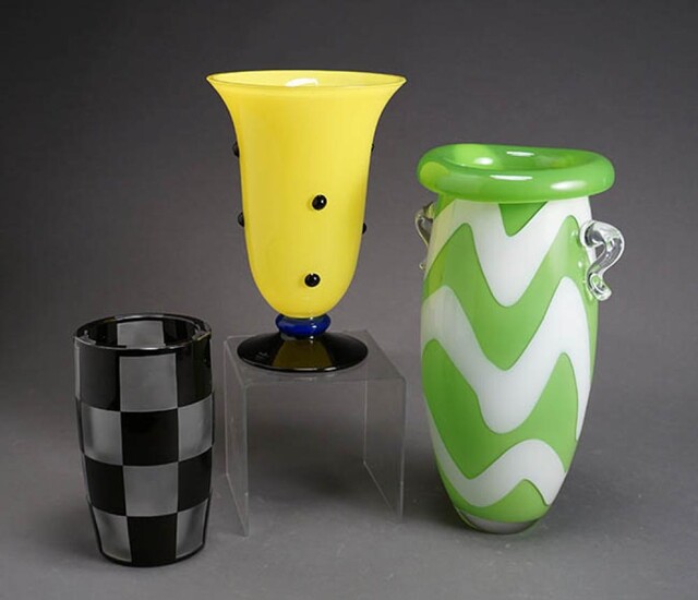 Anne Nilsson Art Glass Vase, a Val St. Lambert Checkered Art Glass Vase and a Rosenthal Studio Linie Art Glass Vase