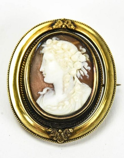 Antique 14kt Gold Cameo & Hair Revolving Brooch