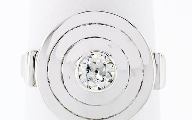 Antique 18K White Gold 0.45 ctw Bezel European Diamond Bullseye Round Platter Ri